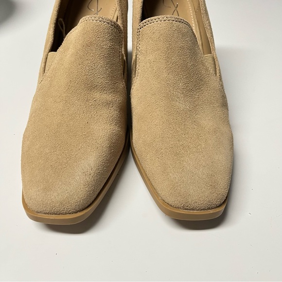Joie Suede Tan Closed Toe Leather Block Chunky Heel Slip On Loafers Size 7.5 - Picture 7 of 12